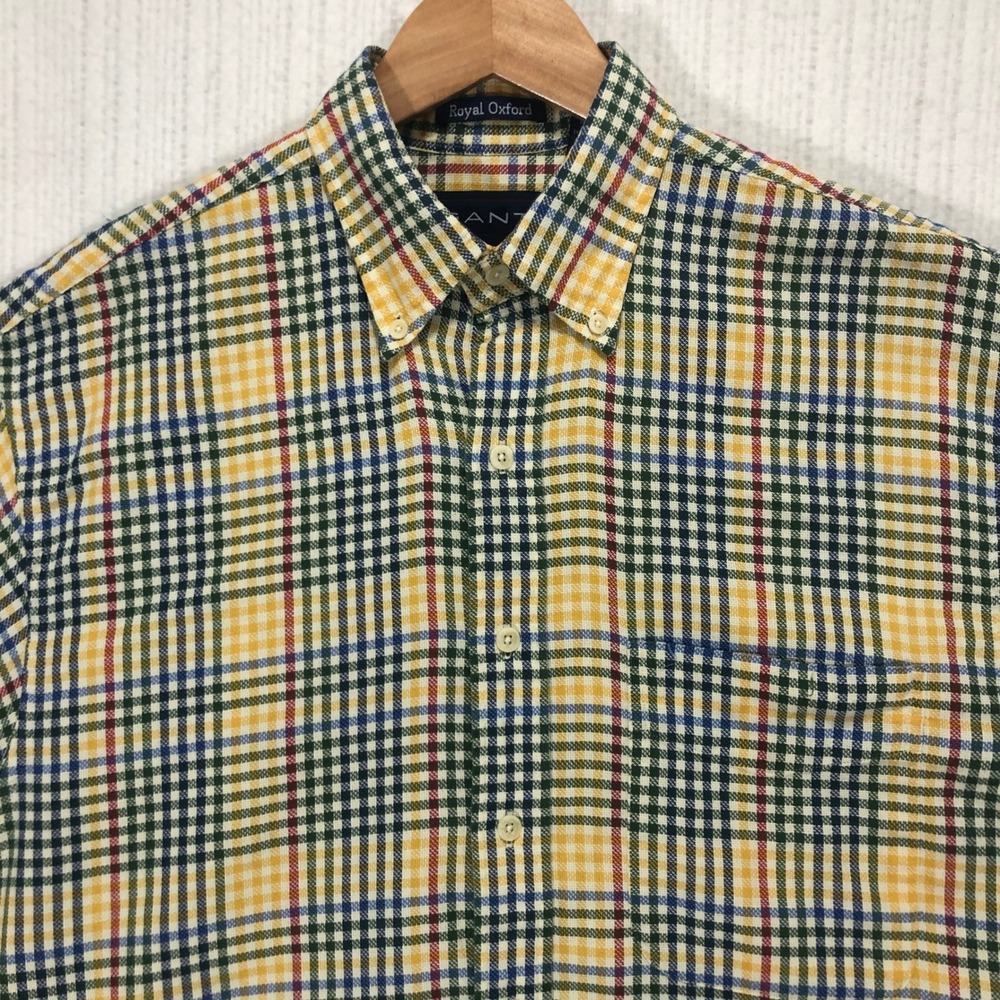 Gant Mens Royal Oxford Plaid Short Sleeve Button Down Shirt Multi Color Size M